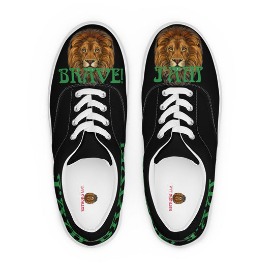 “I’AM BRAVE!”Black Men’s Lace-Up Canvas Shoes W/Green Font