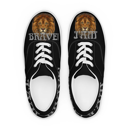 “I’AM BRAVE!”Black Men’s Lace-Up Canvas Shoes W/Grey Font