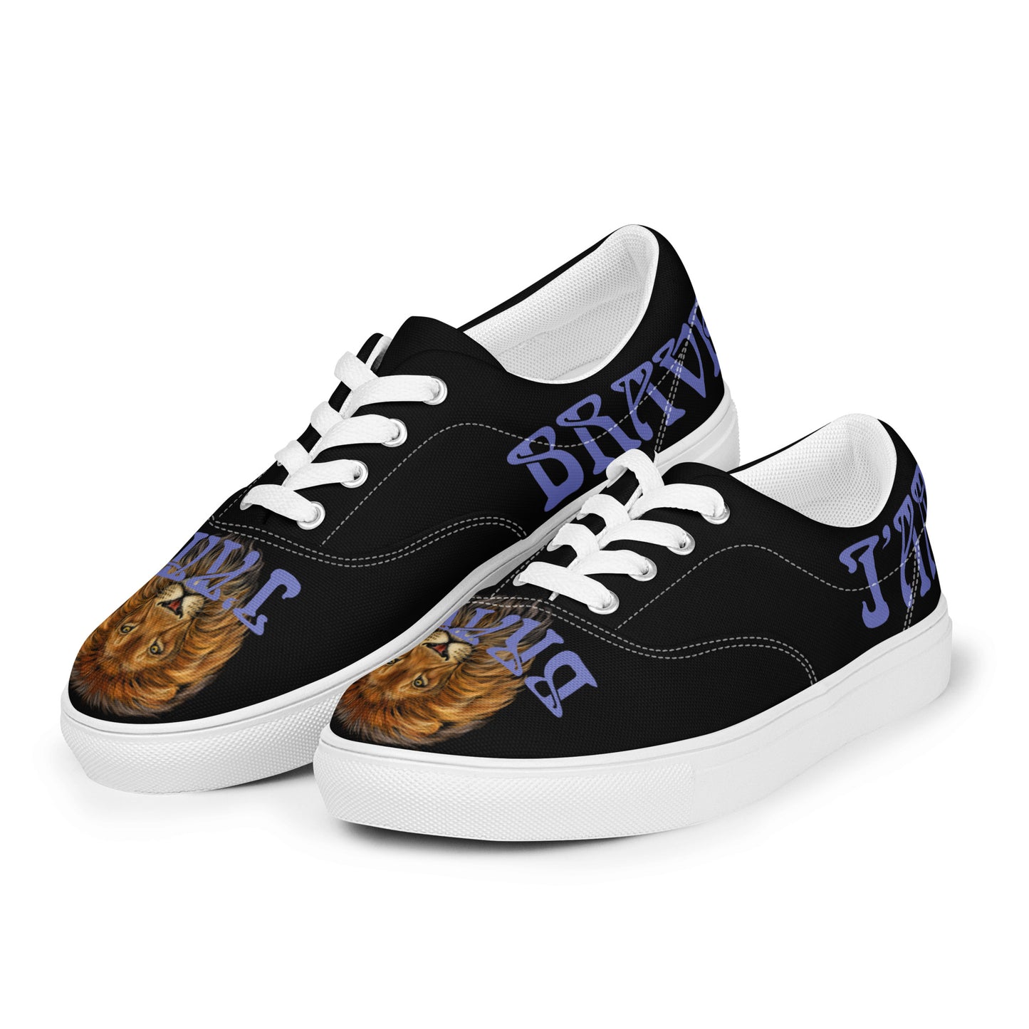 “I’AM BRAVE!”Black Men’s Lace-up Canvas Shoes W/Purple Font