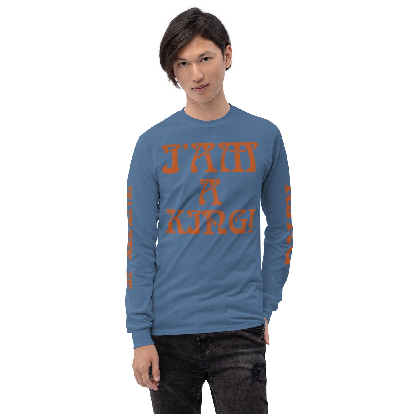 “I’AM A KING!”Men’s Long Sleeve Shirt W/Brown Font