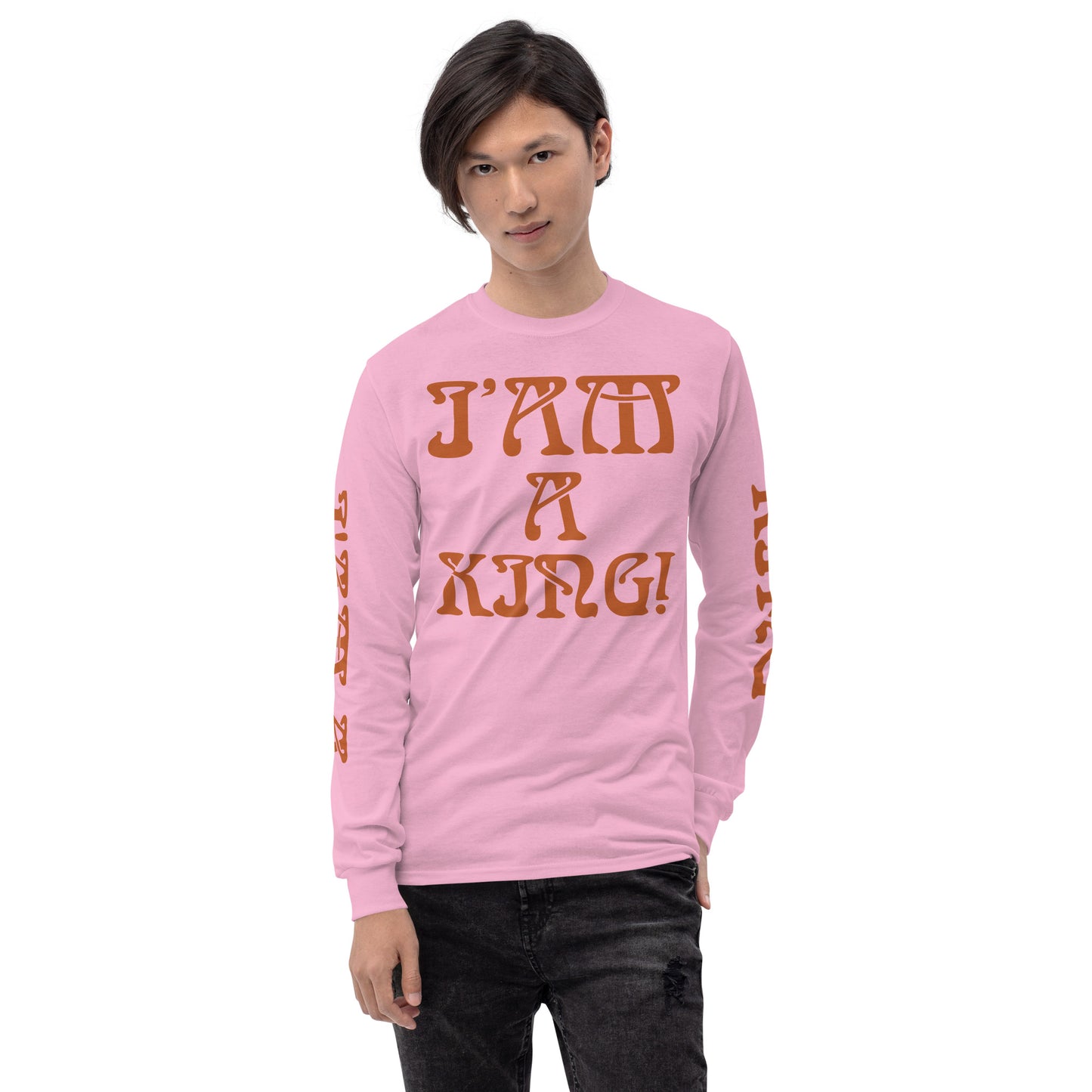 “I’AM A KING!”Men’s Long Sleeve Shirt W/Brown Font