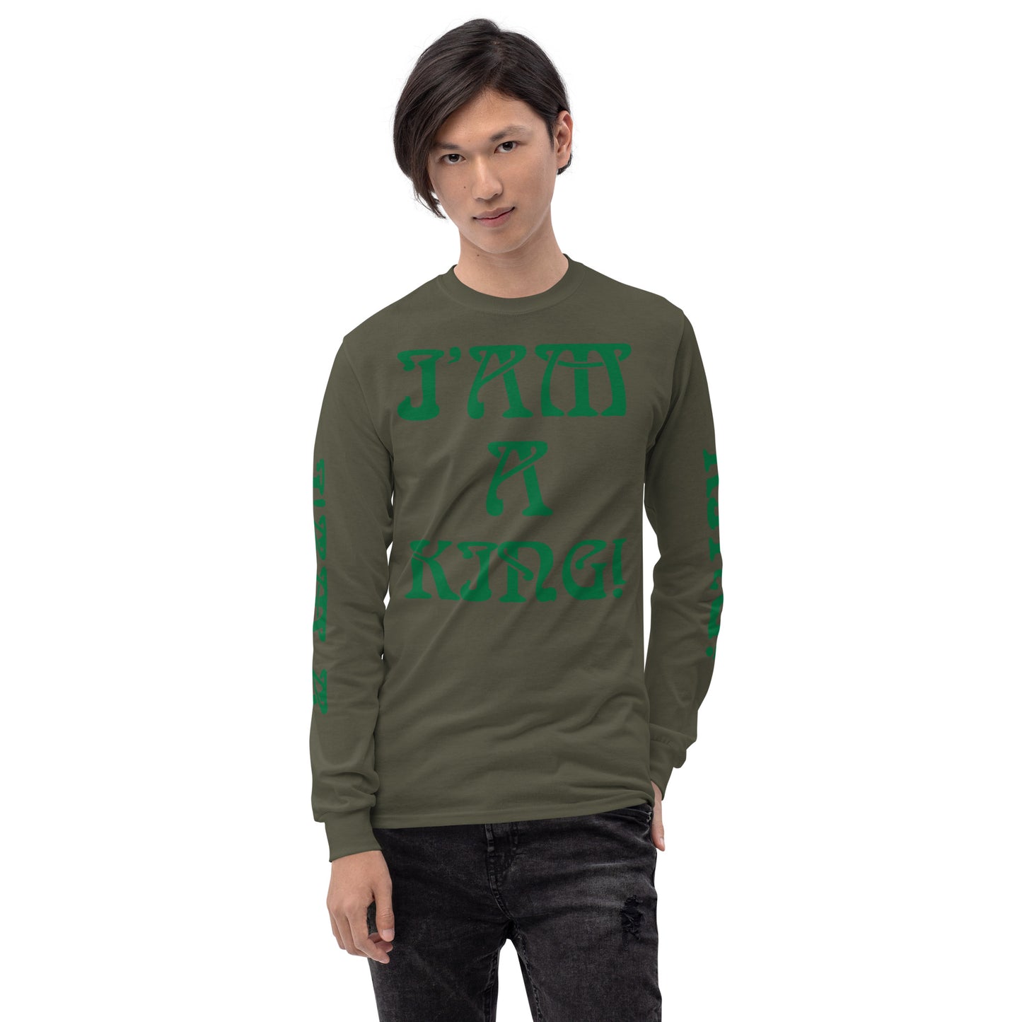 “I’AM A KING!”Men’s Long Sleeve Shirt W/Green Font