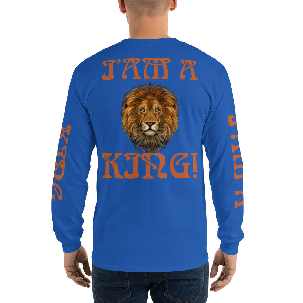 “I’AM A KING!”Men’s Long Sleeve Shirt W/Brown Font