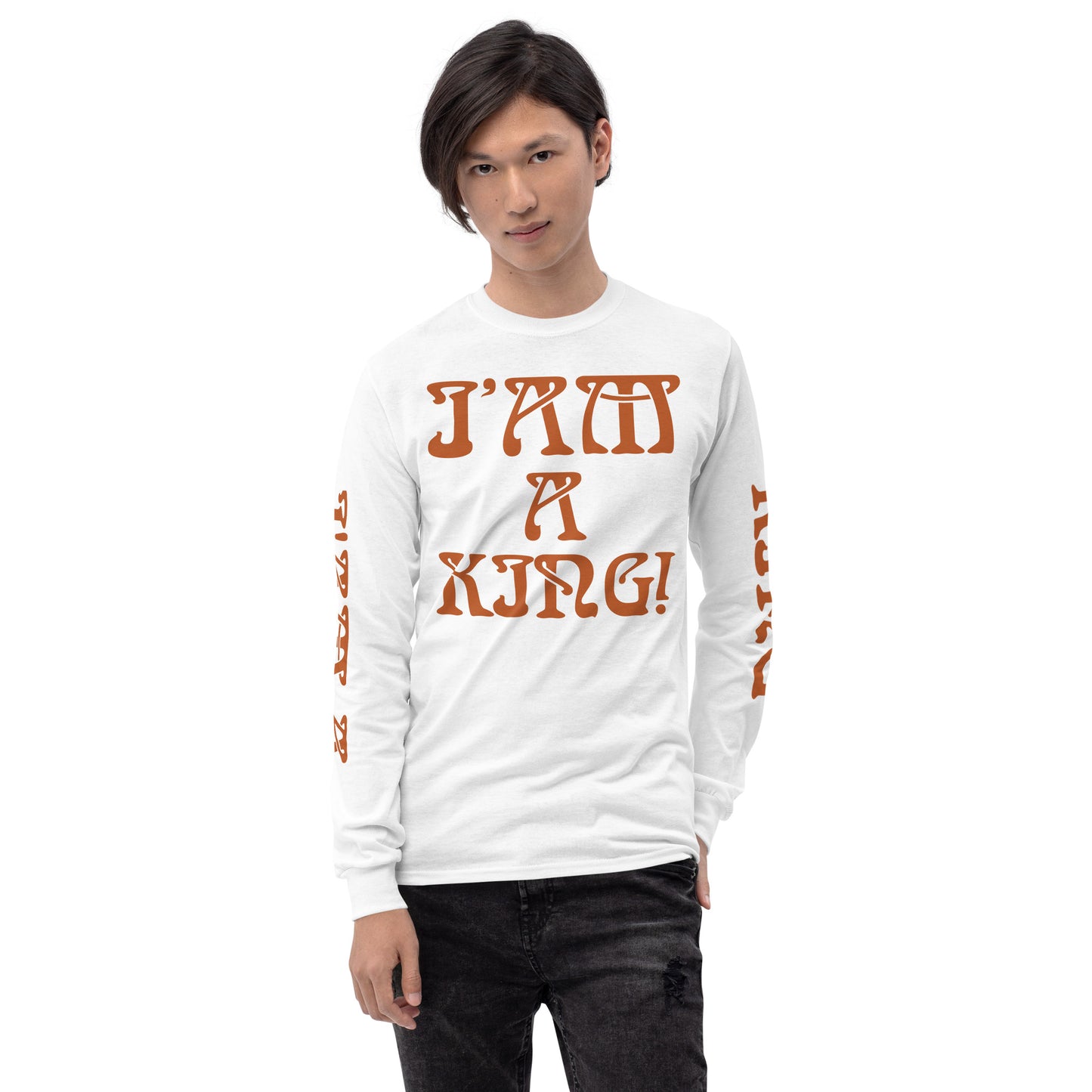 “I’AM A KING!”Men’s Long Sleeve Shirt W/Brown Font