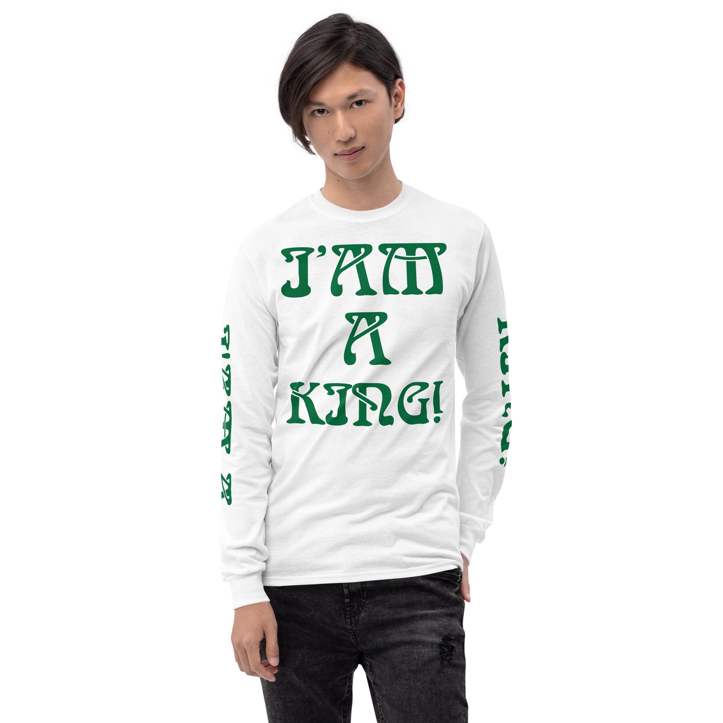 “I’AM A KING!”Men’s Long Sleeve Shirt W/Green Font