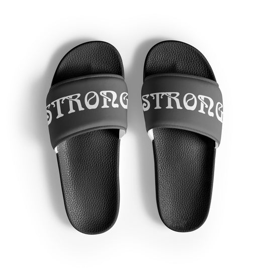 “STRONG”Grey Men’s Slides W/White Font
