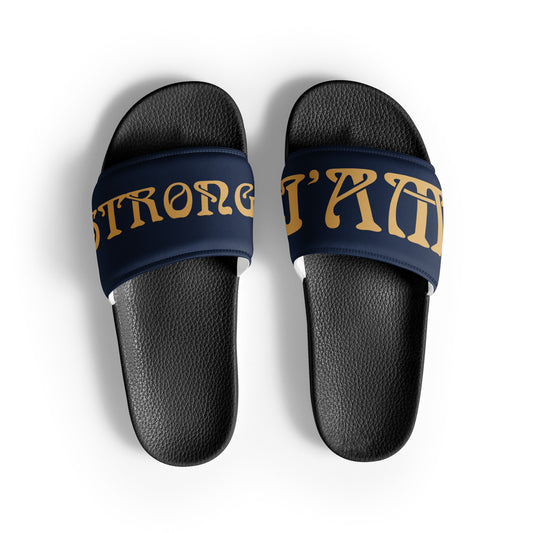 “I’AM STRONG” Navy Men’s Slides W/Fawn Font