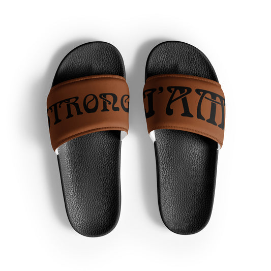“I’AM STRONG”Brown Men’s Slides W/Black Font