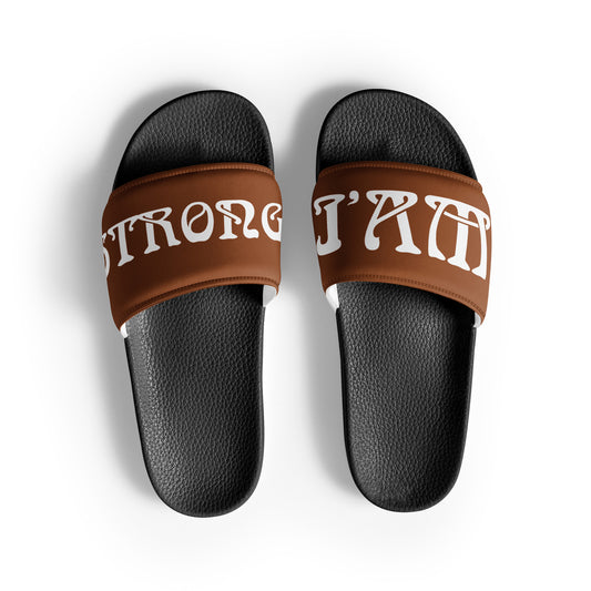 “I’AM STRONG”Brown Men’s Slides W/White Font