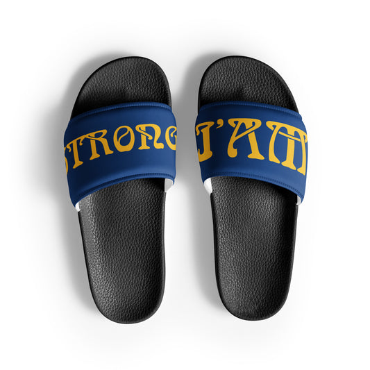 “I’AM STRONG” Blue Men’s Slides W/Yellow Font