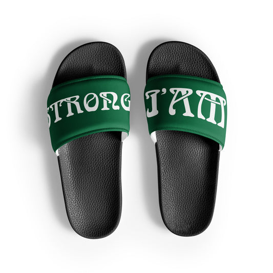 “I’AM STRONG”Green Men’s Slides W/White Font