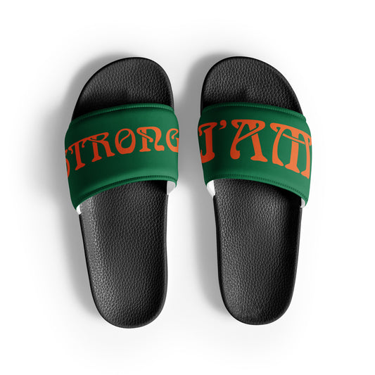 “I’AM STRONG” Green Men’s Slides W/Orange Font