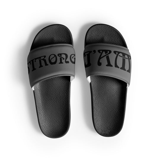 “I’AM STRONG”Grey Men’s Slides W/Black Font