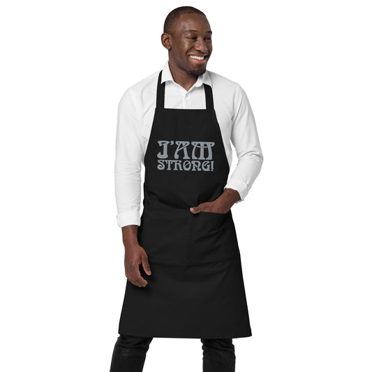 “I’AM STRONG!” Embroidered Organic Cotton Apron W/Grey Font