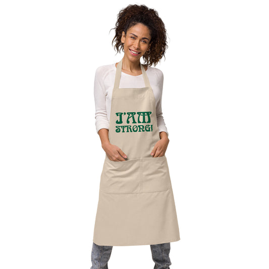 “I’AM STRONG!” Embroidered Organic Cotton Apron W/Green Font