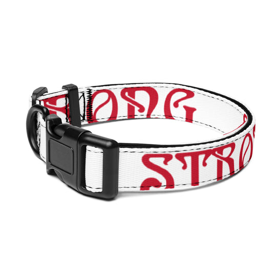 “STRONG” White Pet Collar W/Red Font