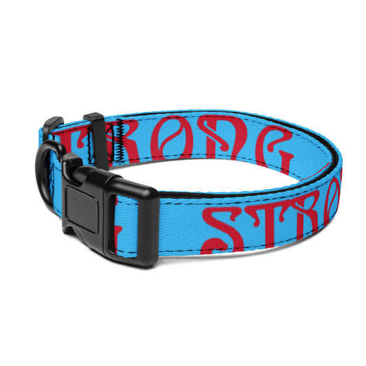 “STRONG” SkyBlue Pet Collar W/Red Font