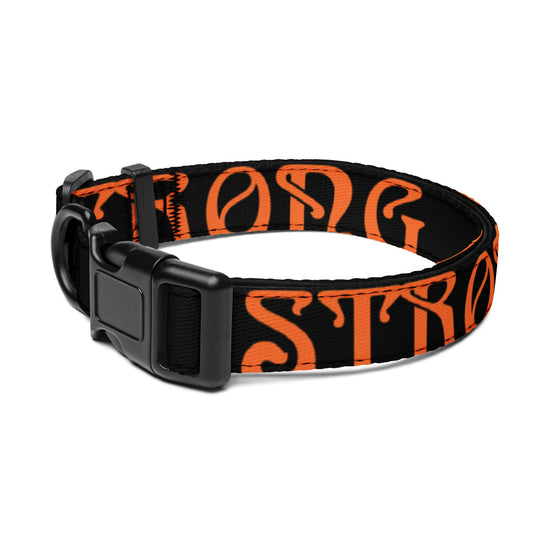 “STRONG” Black Pet Collar W/Orange Font