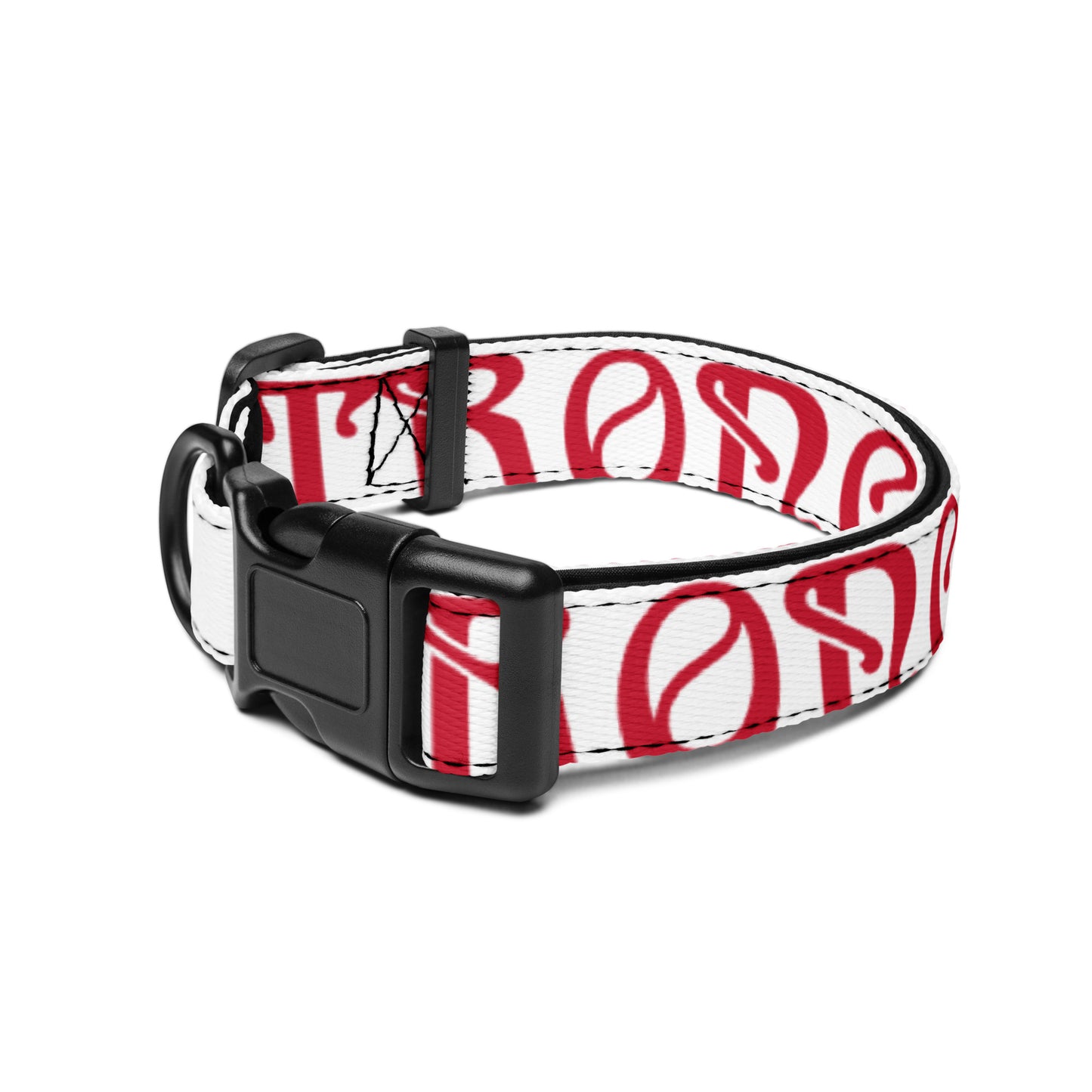 “STRONG” White Pet Collar W/Red Font