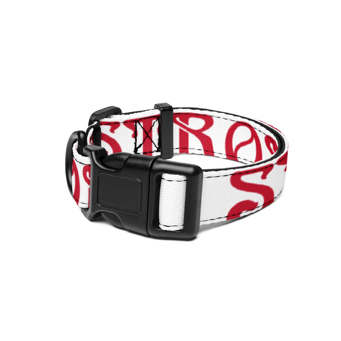 “STRONG” White Pet Collar W/Red Font