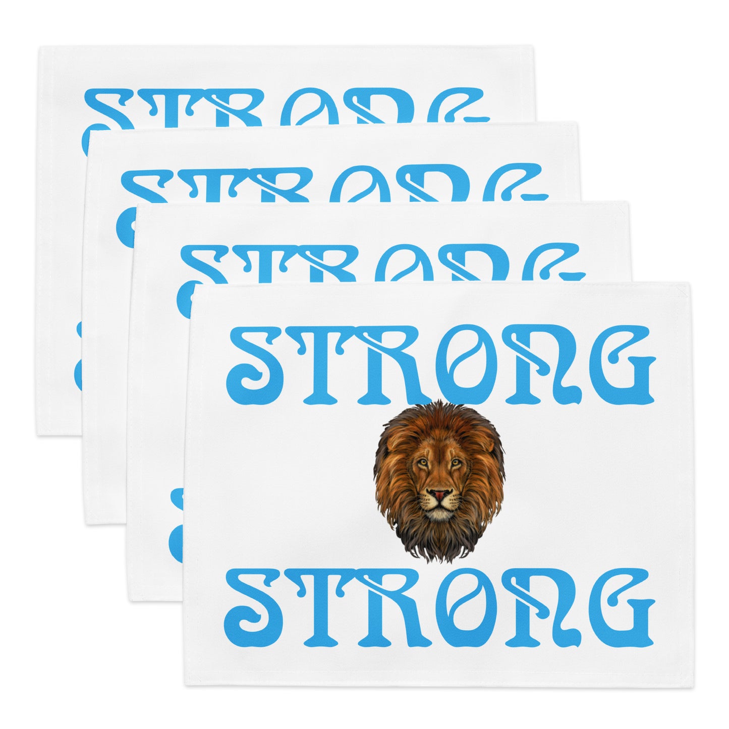 “STRONG”White Placemat Set W/SkyBlue Font
