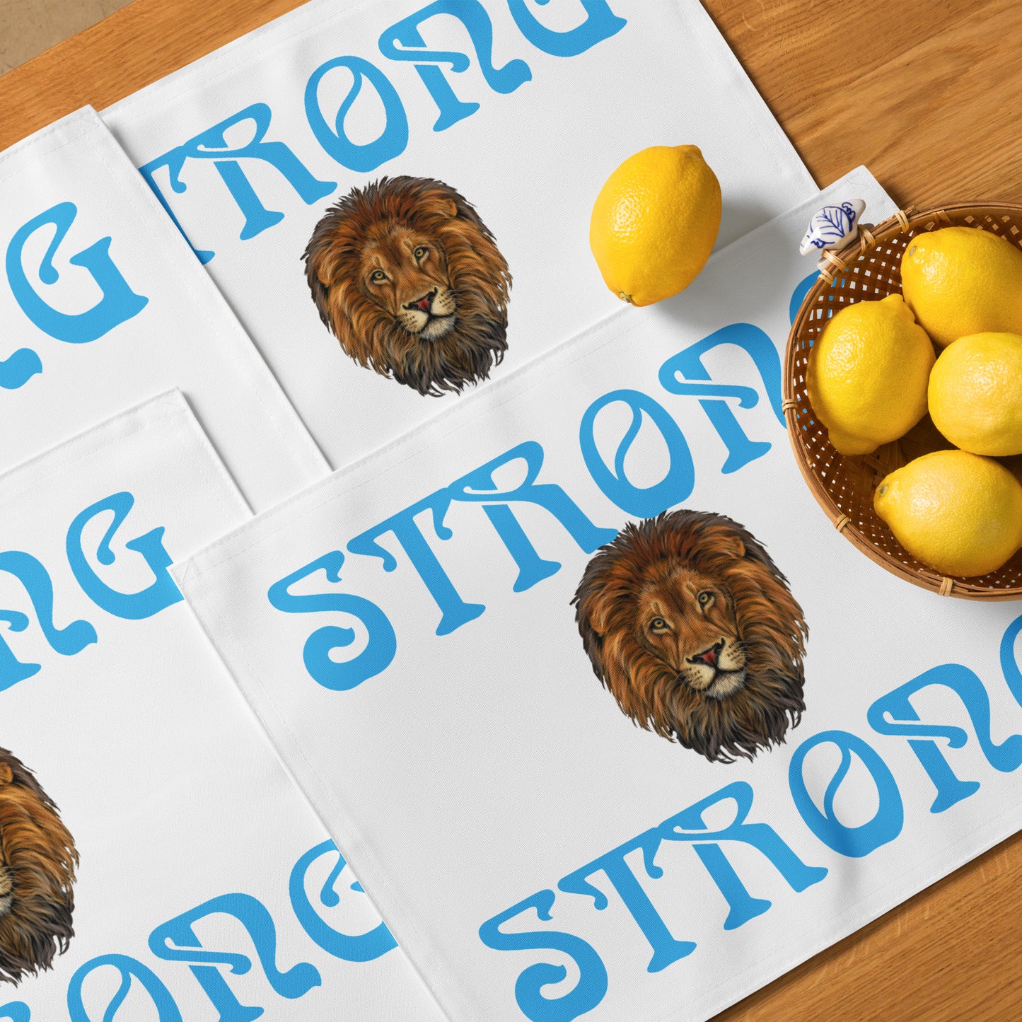 “STRONG”White Placemat Set W/SkyBlue Font