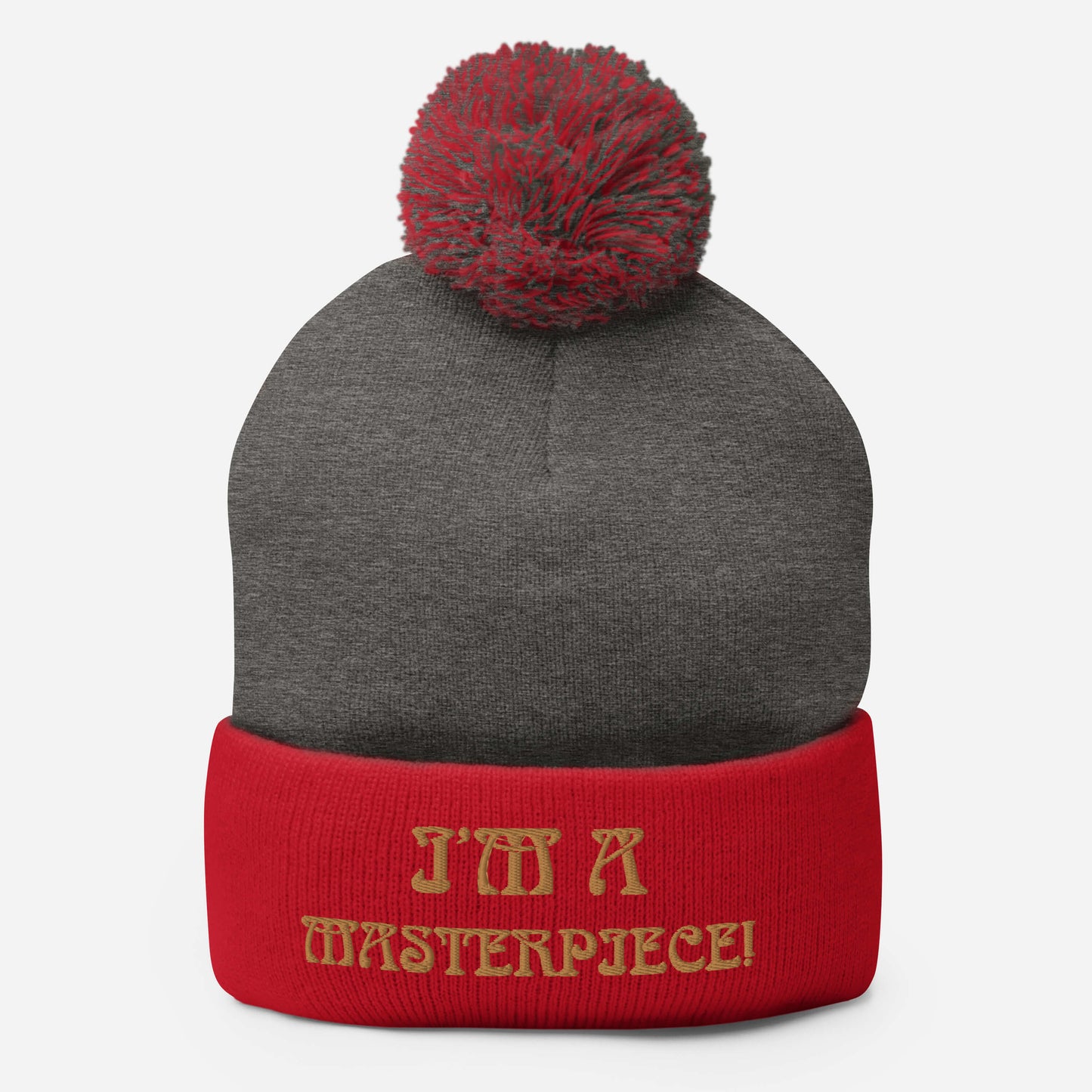 "I’M A MASTERPIECE!"Pom-Pom Beanie W/Bronze Font