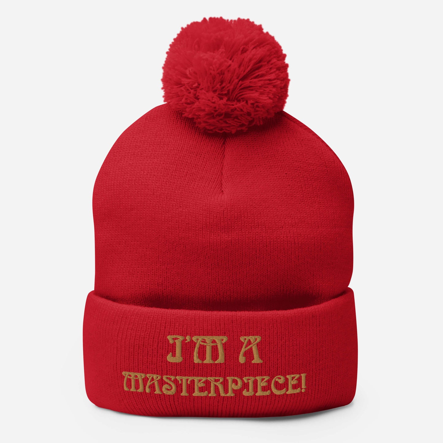 "I’M A MASTERPIECE!"Pom-Pom Beanie W/Bronze Font