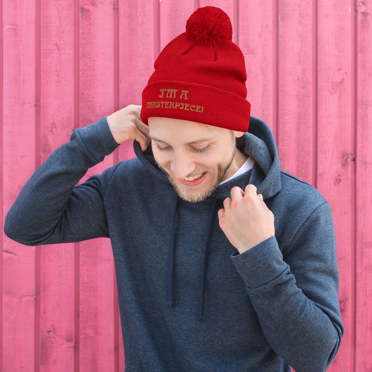 "I’M A MASTERPIECE!"Pom-Pom Beanie W/Bronze Font