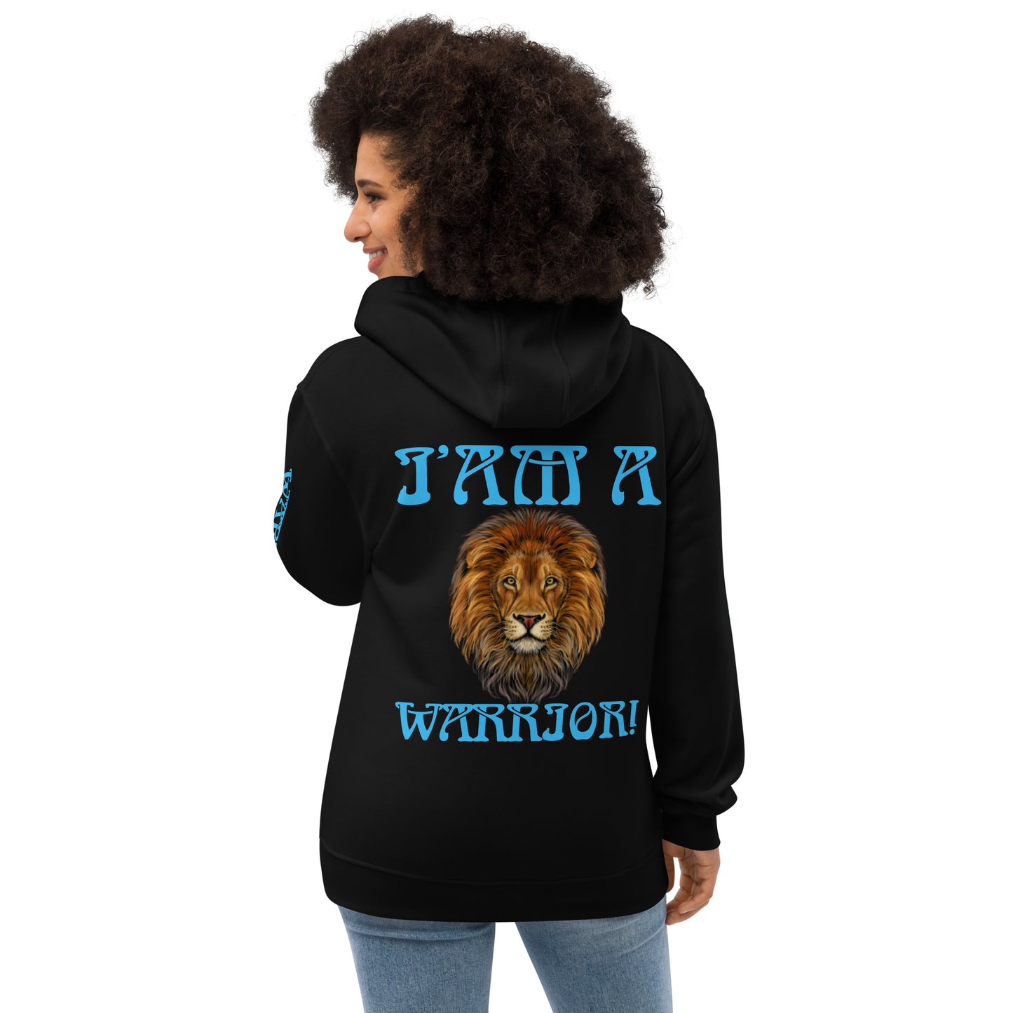 “I’AM A WARRIOR!”Women’s Premium Eco Hoodie W/SkyBlue Font