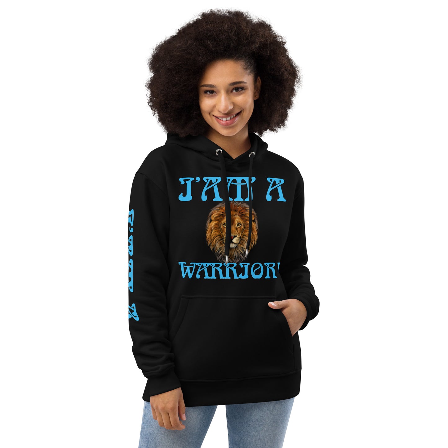 “I’AM A WARRIOR!”Women’s Premium Eco Hoodie W/SkyBlue Font