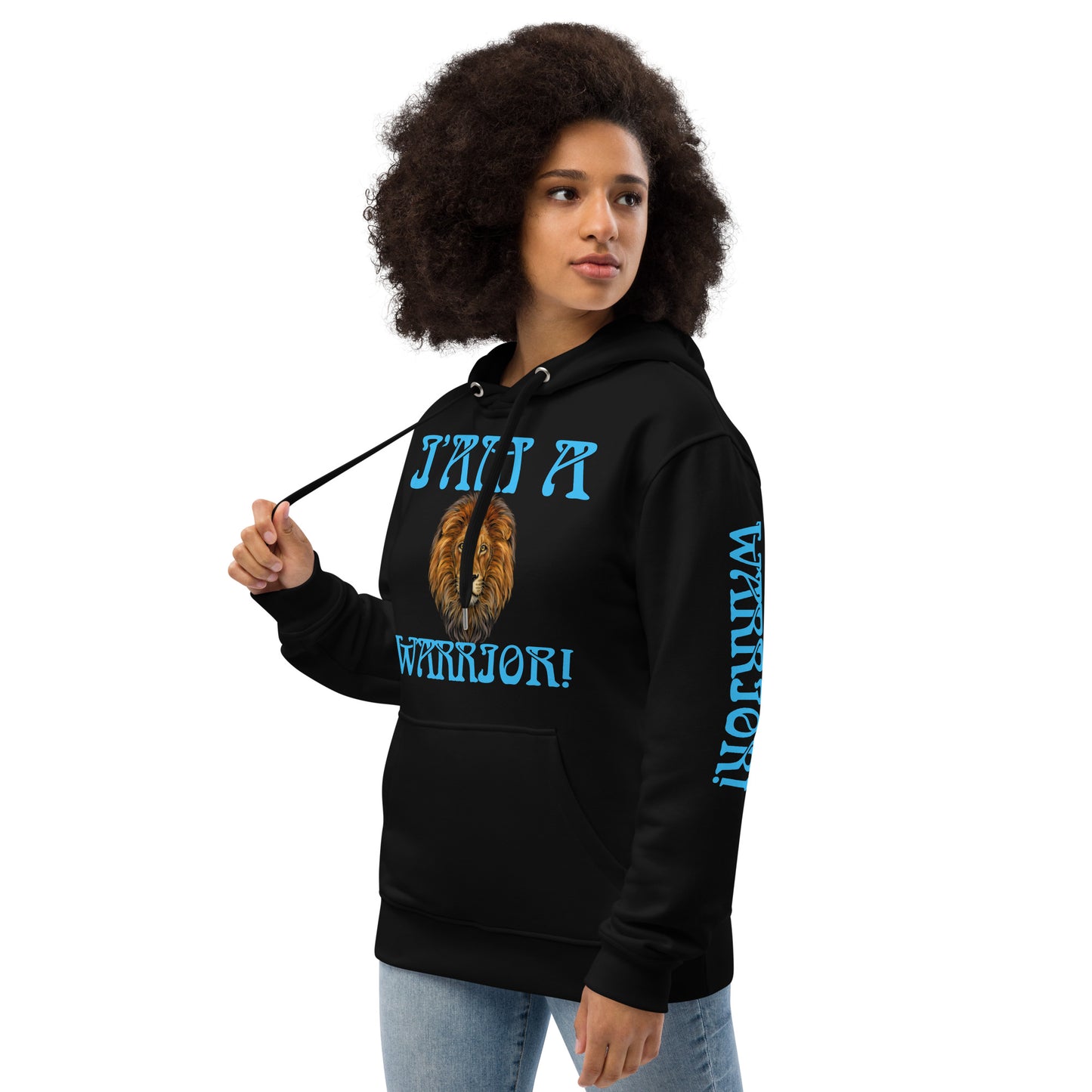 “I’AM A WARRIOR!”Women’s Premium Eco Hoodie W/SkyBlue Font