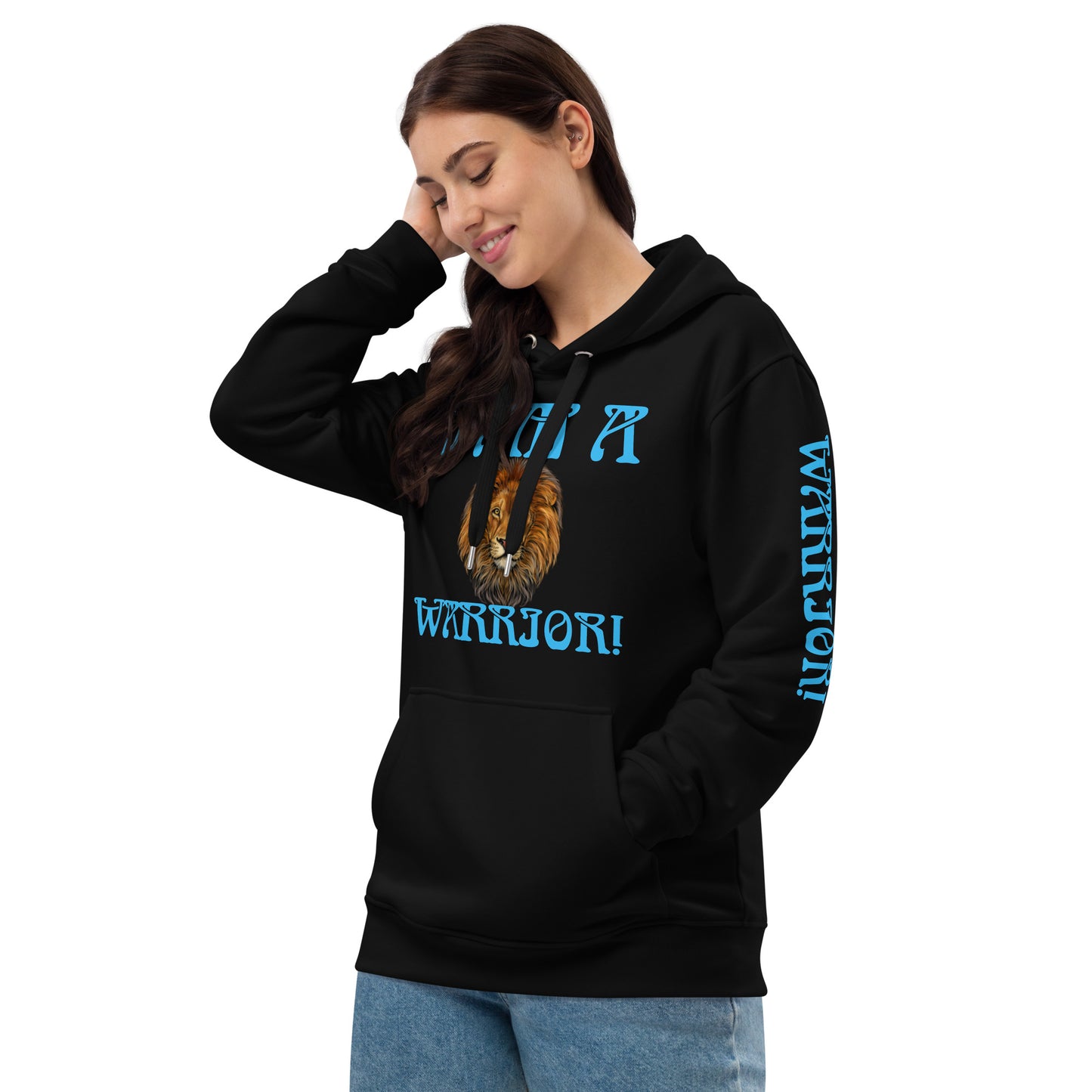 “I’AM A WARRIOR!”Women’s Premium Eco Hoodie W/SkyBlue Font