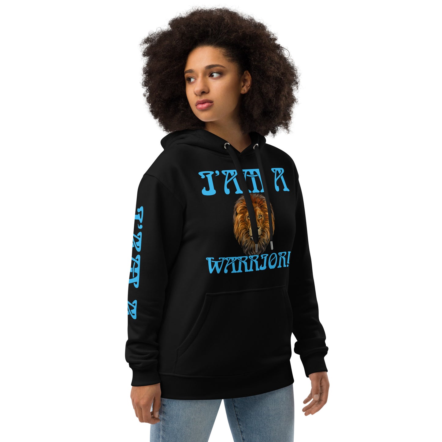 “I’AM A WARRIOR!”Women’s Premium Eco Hoodie W/SkyBlue Font