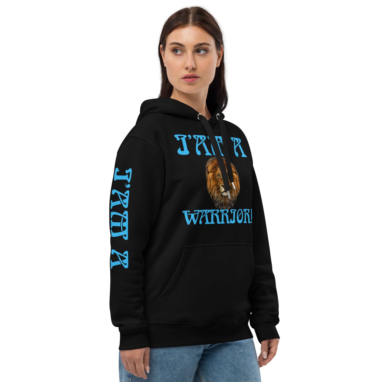 “I’AM A WARRIOR!”Women’s Premium Eco Hoodie W/SkyBlue Font