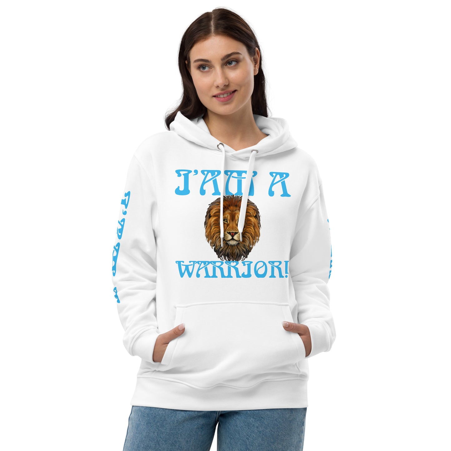 “I’AM A WARRIOR!”Women’s Premium Eco Hoodie W/SkyBlue Font