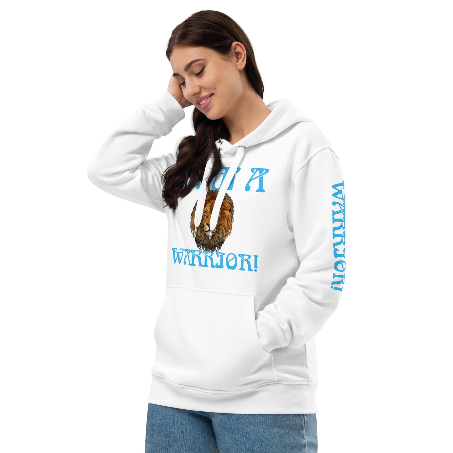 “I’AM A WARRIOR!”Women’s Premium Eco Hoodie W/SkyBlue Font