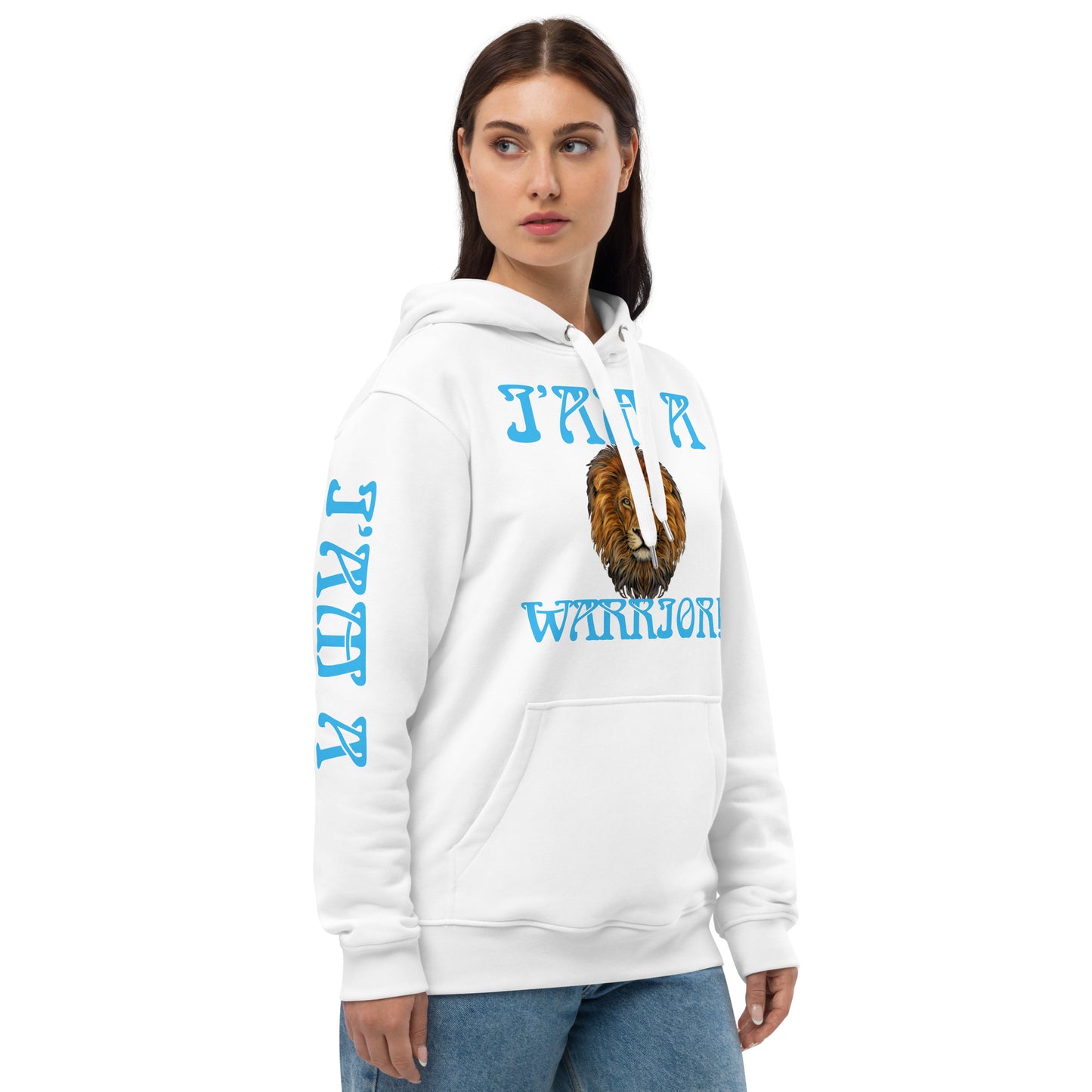 “I’AM A WARRIOR!”Women’s Premium Eco Hoodie W/SkyBlue Font