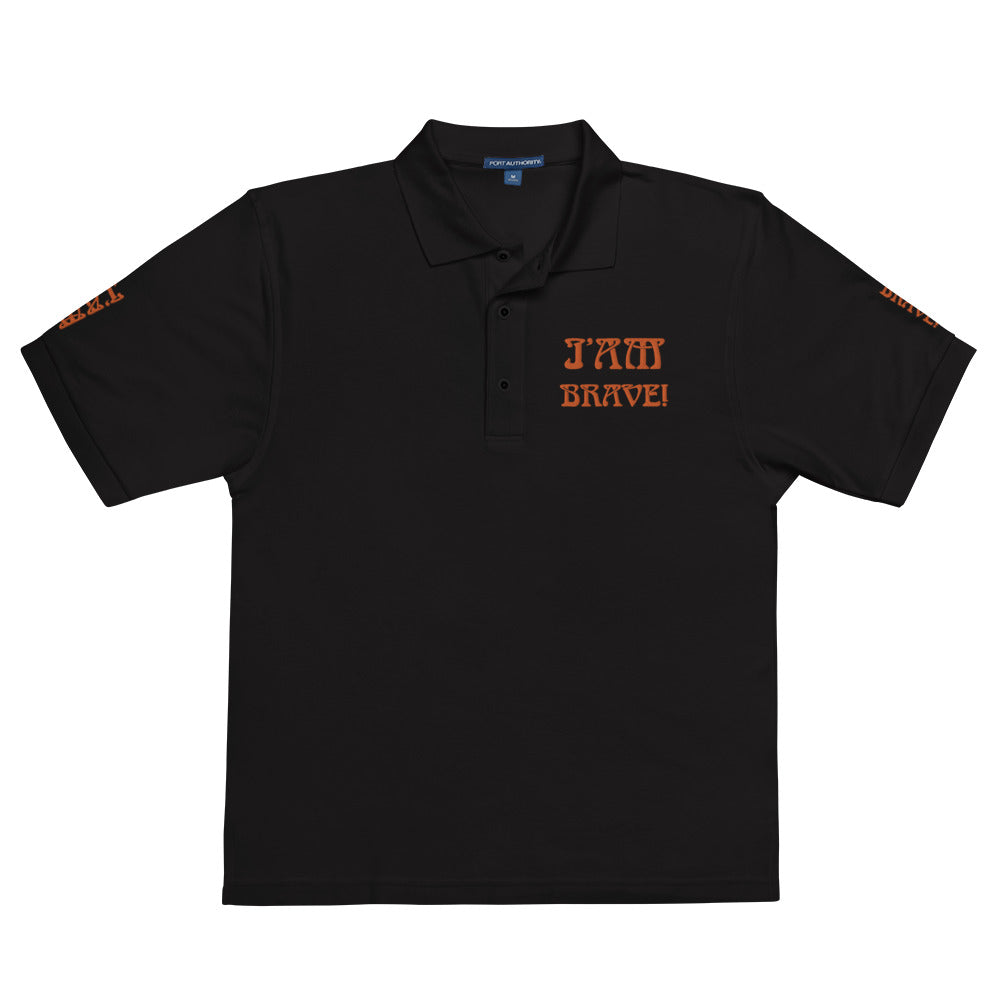 “I’AM BRAVE!” Men's Premium Polo Shirt W/Orange Font