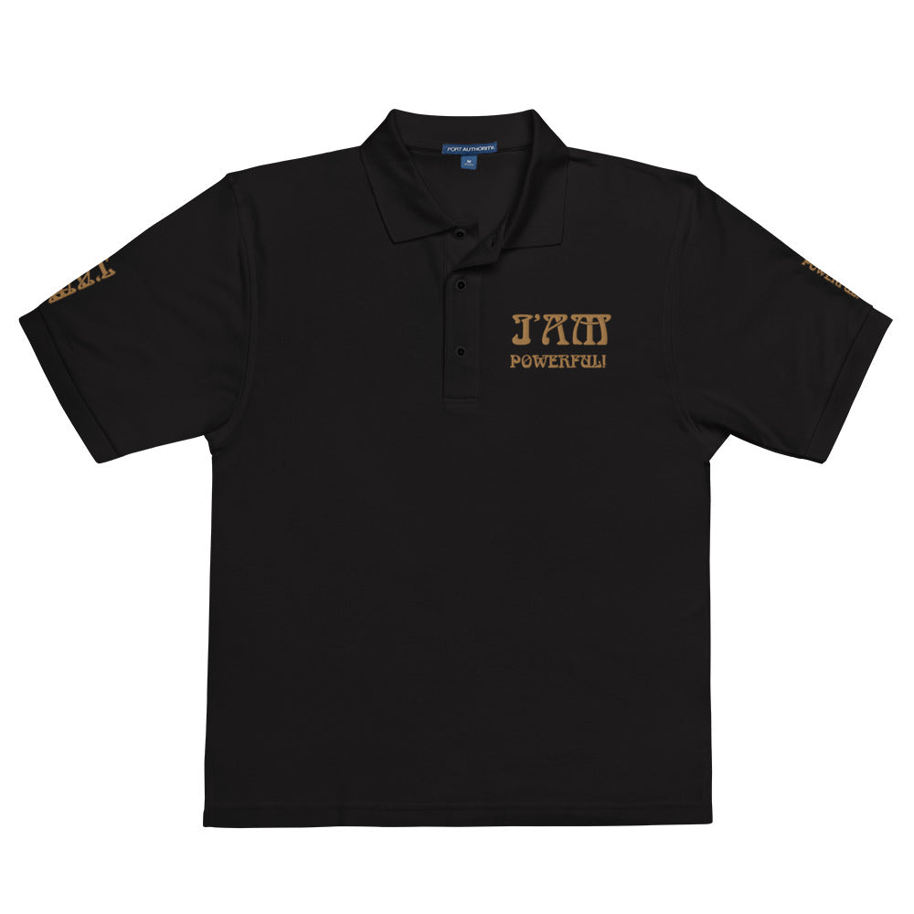 “I’AM POWERFUL!”Men's Premium Polo Shirt W/Bronze Font