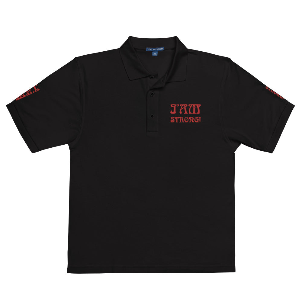 “I’AM STRONG!” Men's Premium Polo Shirt W/Red Font