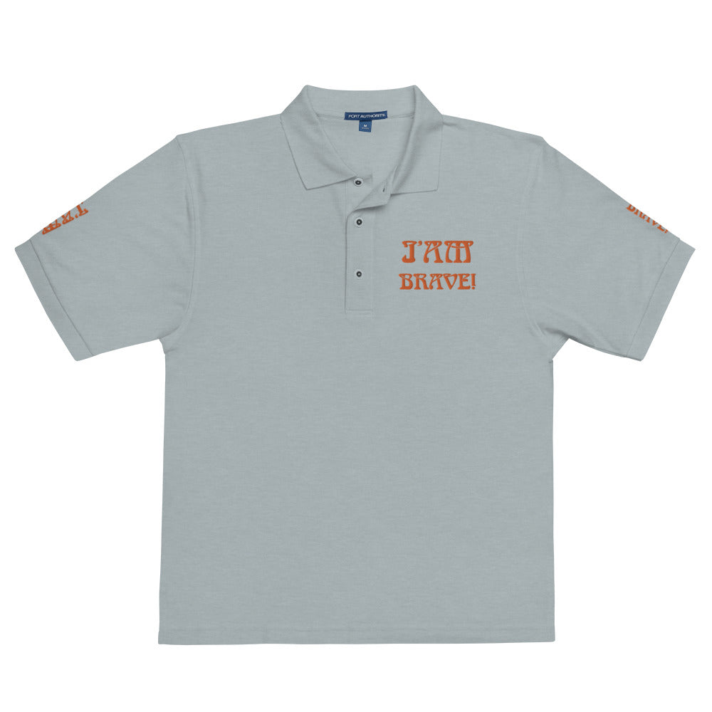 “I’AM BRAVE!” Men's Premium Polo Shirt W/Orange Font