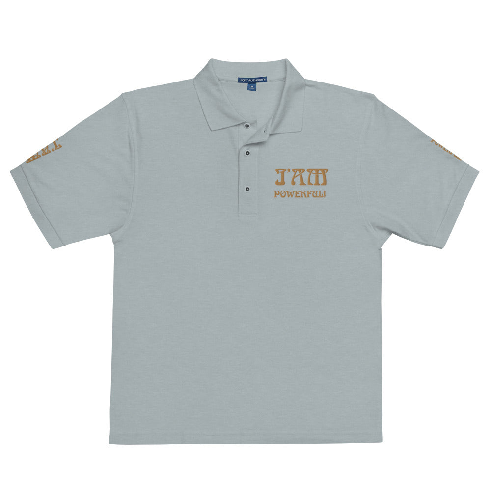 “I’AM POWERFUL!”Men's Premium Polo Shirt W/Bronze Font