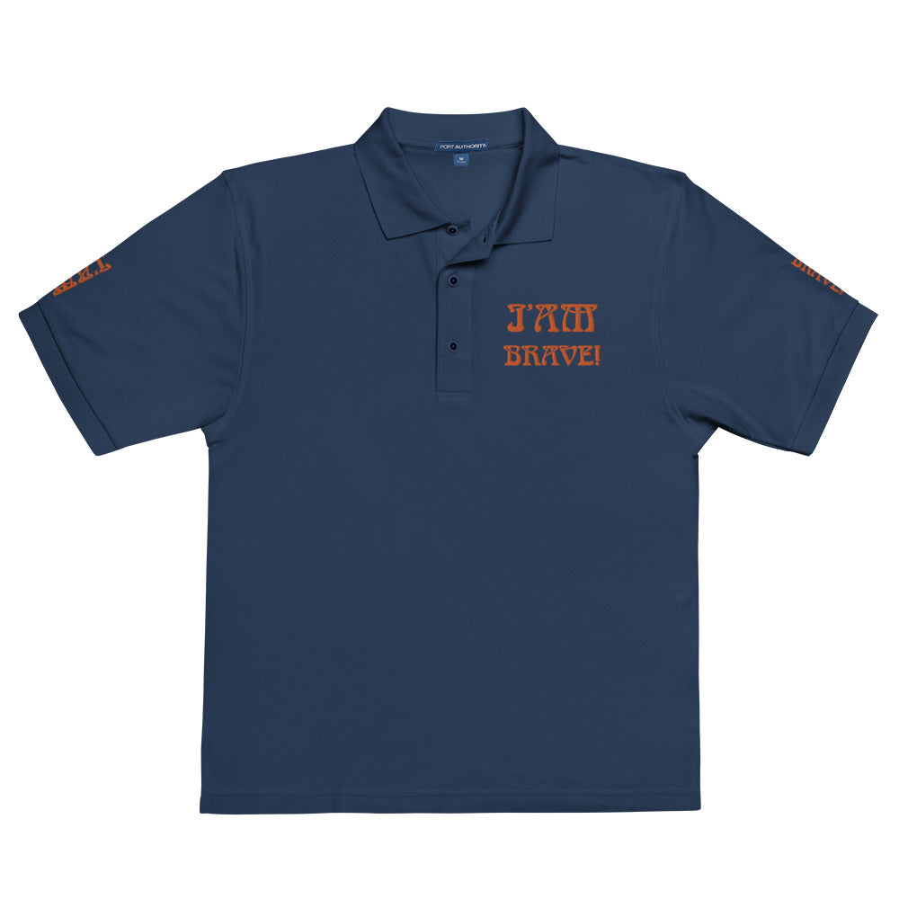 “I’AM BRAVE!” Men's Premium Polo Shirt W/Orange Font