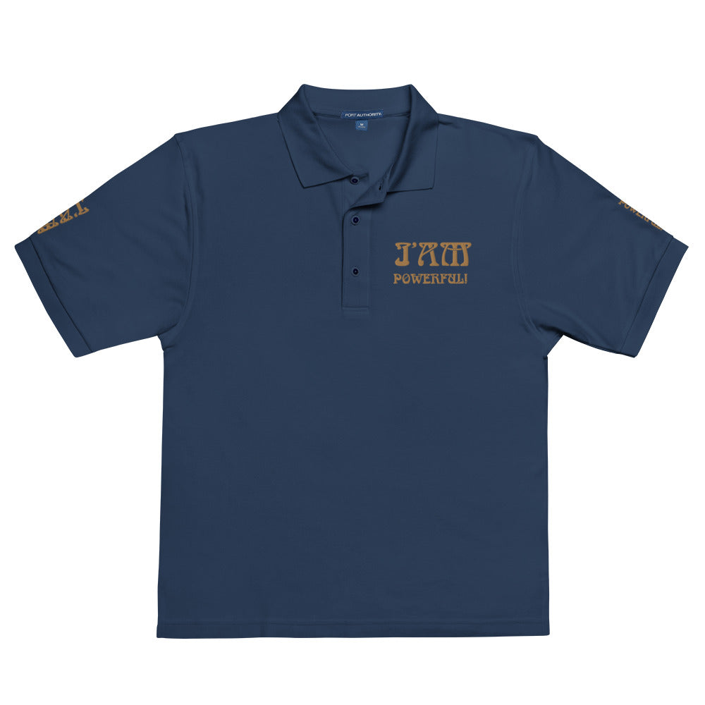 “I’AM POWERFUL!”Men's Premium Polo Shirt W/Bronze Font