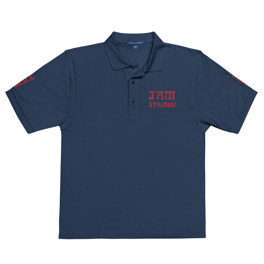 “I’AM STRONG!” Men's Premium Polo Shirt W/Red Font