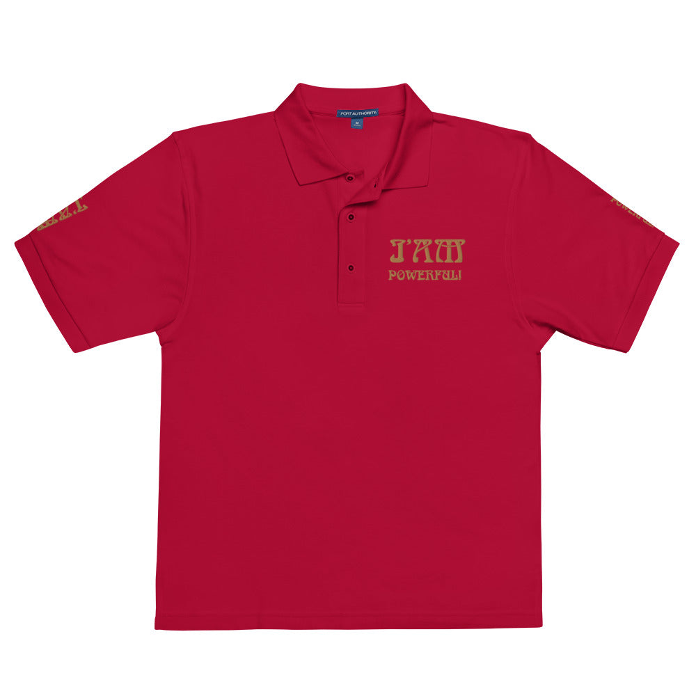 “I’AM POWERFUL!”Men's Premium Polo Shirt W/Bronze Font