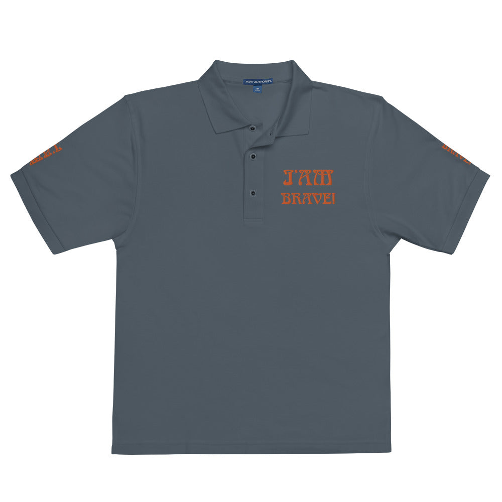 “I’AM BRAVE!” Men's Premium Polo Shirt W/Orange Font