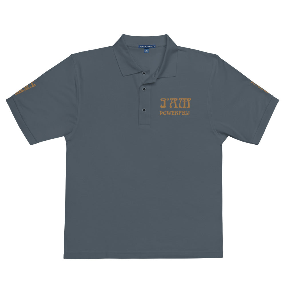 “I’AM POWERFUL!”Men's Premium Polo Shirt W/Bronze Font