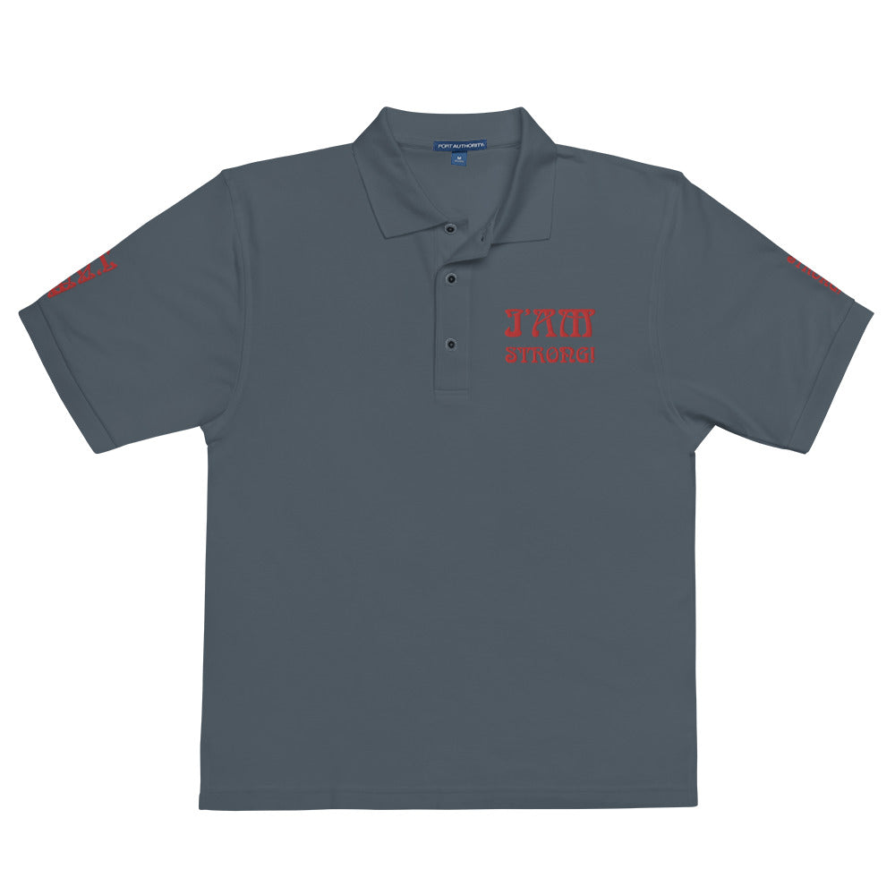 “I’AM STRONG!” Men's Premium Polo Shirt W/Red Font